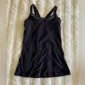 Lululemon Strappy Tank! Black with mesh embellishment in the front, built in bra